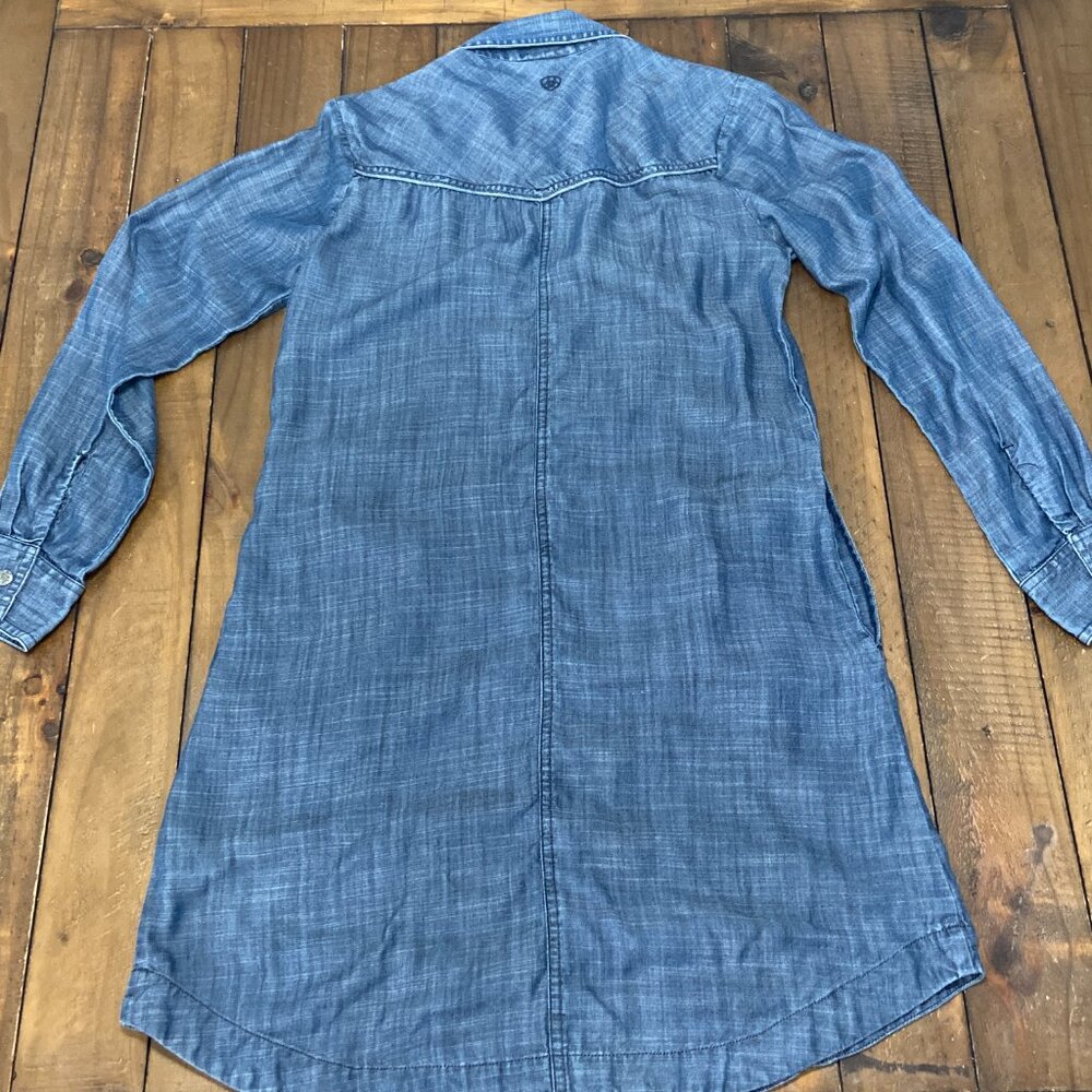 Ariat Denim Chambray Shirt Dress Womens Small Pockets Western Country above knee - Picture 4 of 10